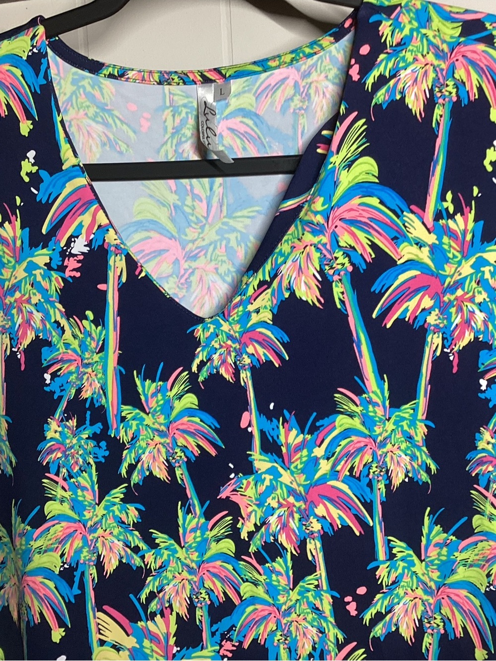 Lulu's Neon Palm Print Navy Mini Dress